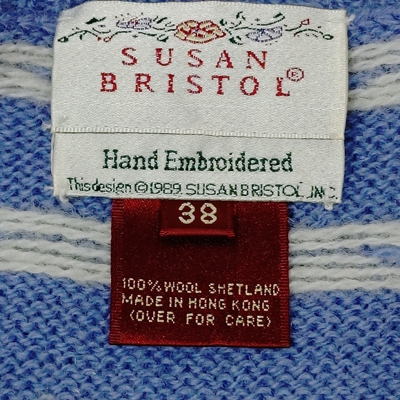 Susan Bristol Vintage Hand Embroidered Wool Shetland Winter Sweater 38 - Picture 8 of 12